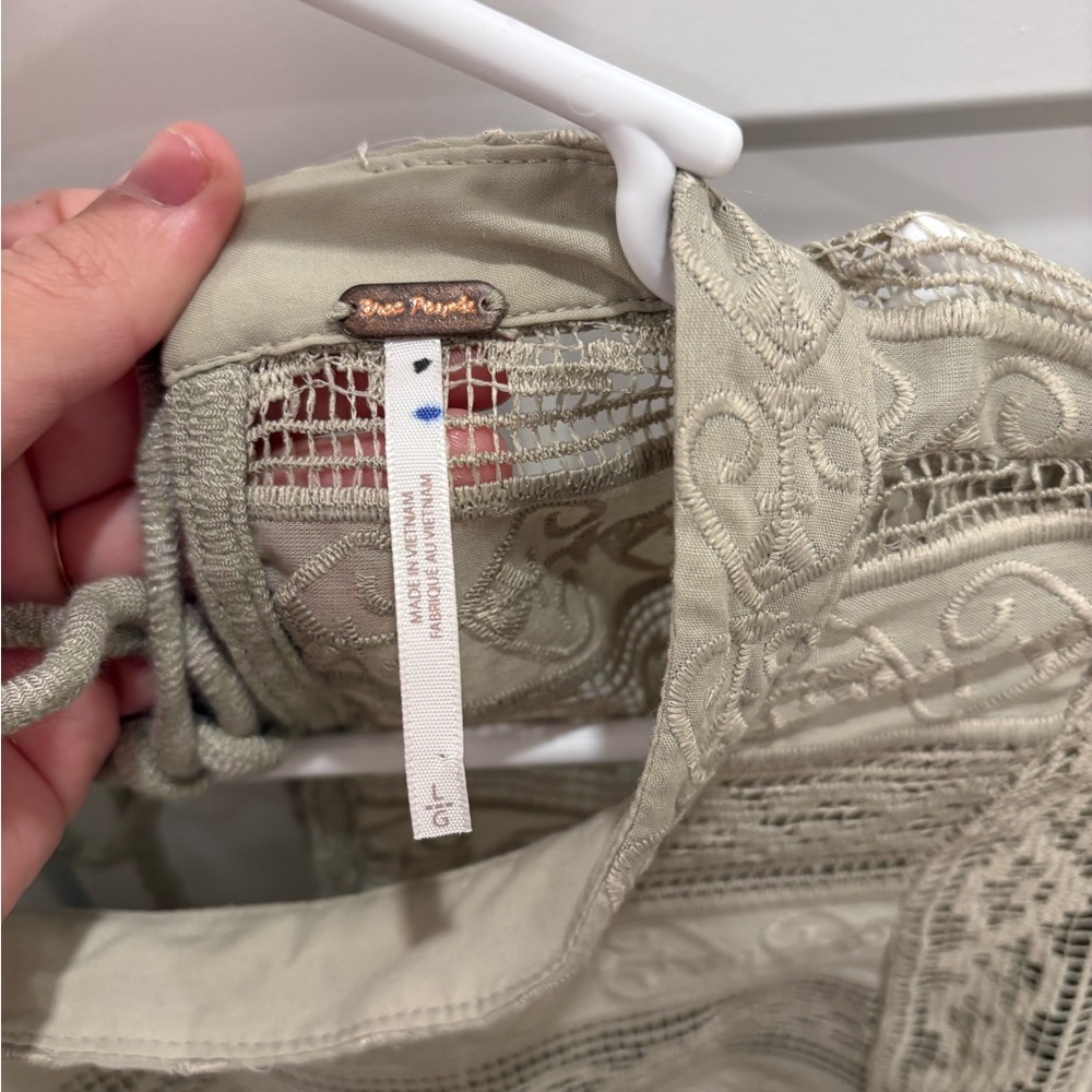 NWOT Free People It Takes Two Lace Top In Green Moss Size Large - Picture 4 of 9